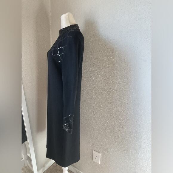 St. John Evening Black Sequin Mesh Santana Knit Sheath Dress Size 10 - Picture 3 of 10